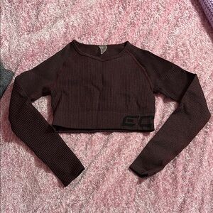 Women's Long Sleeve maroon Crop Top